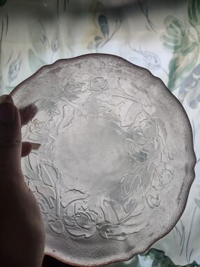 Arcoroc France Glass Floral Salad Plates — Pale Pink